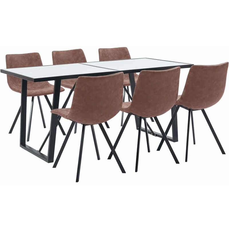 

Juego de comedor 7 piezas cuero sintético marrón intermedio