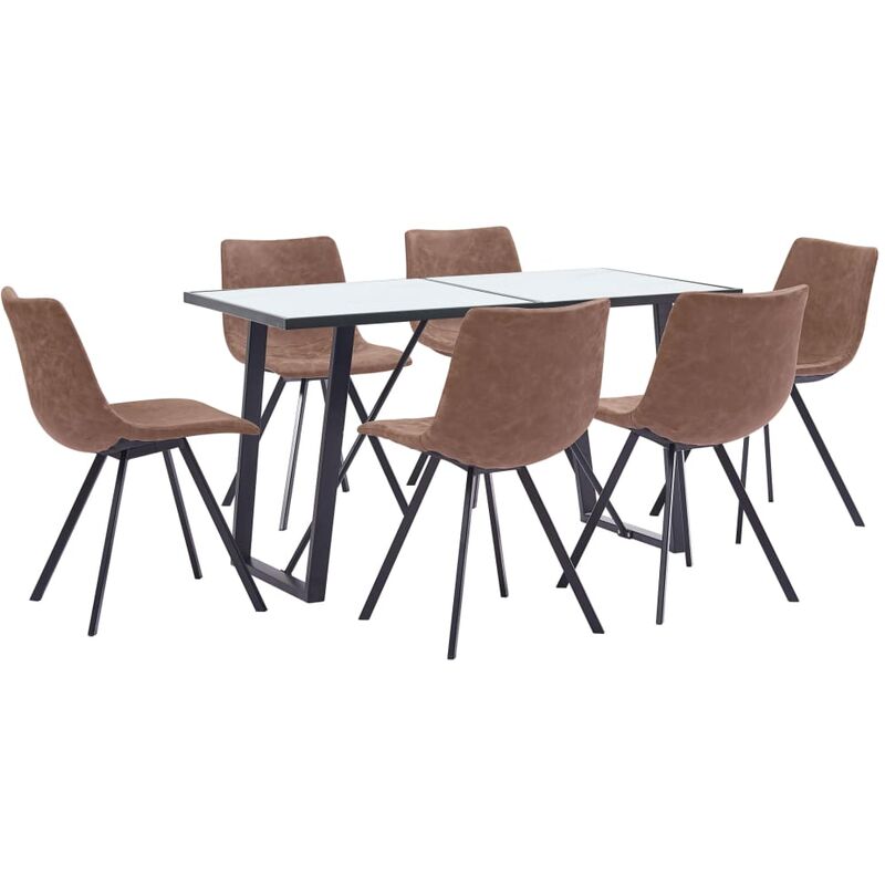 

Juego de comedor 7 piezas cuero sintético marrón intermedio