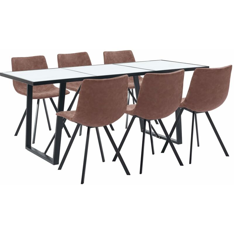 

Juego de comedor 7 piezas cuero sintético marrón intermedio