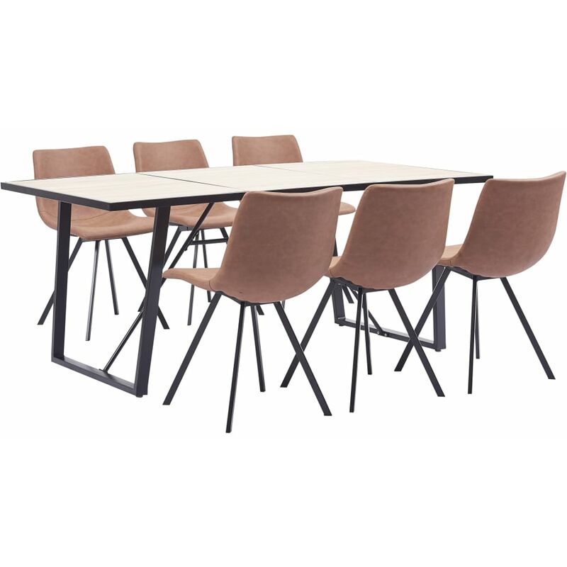 

Juego de comedor 7 piezas cuero sintético marrón intermedio