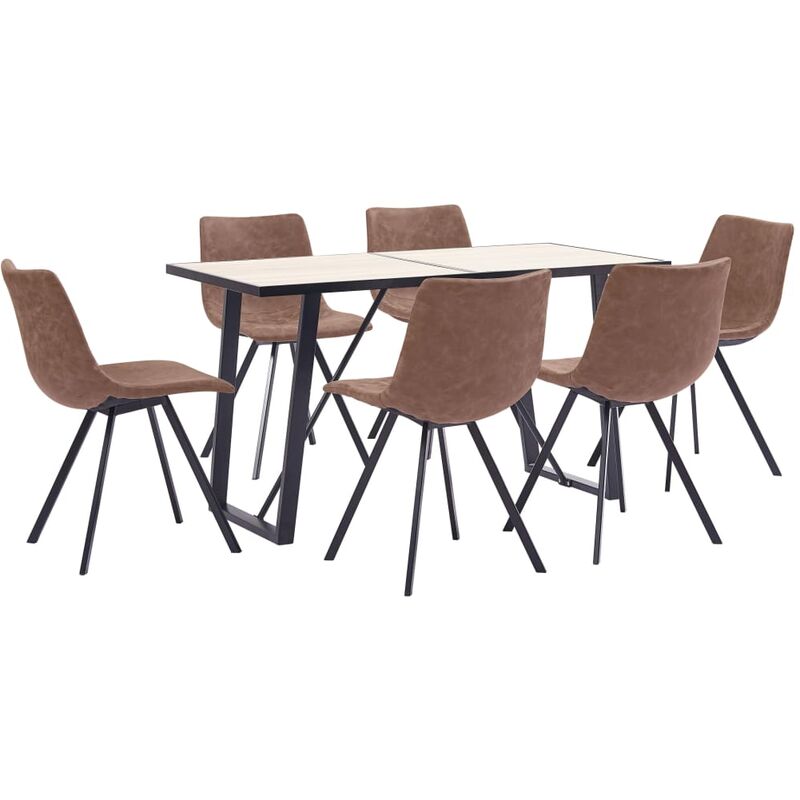 

Juego de comedor 7 piezas cuero sintético marrón intermedio