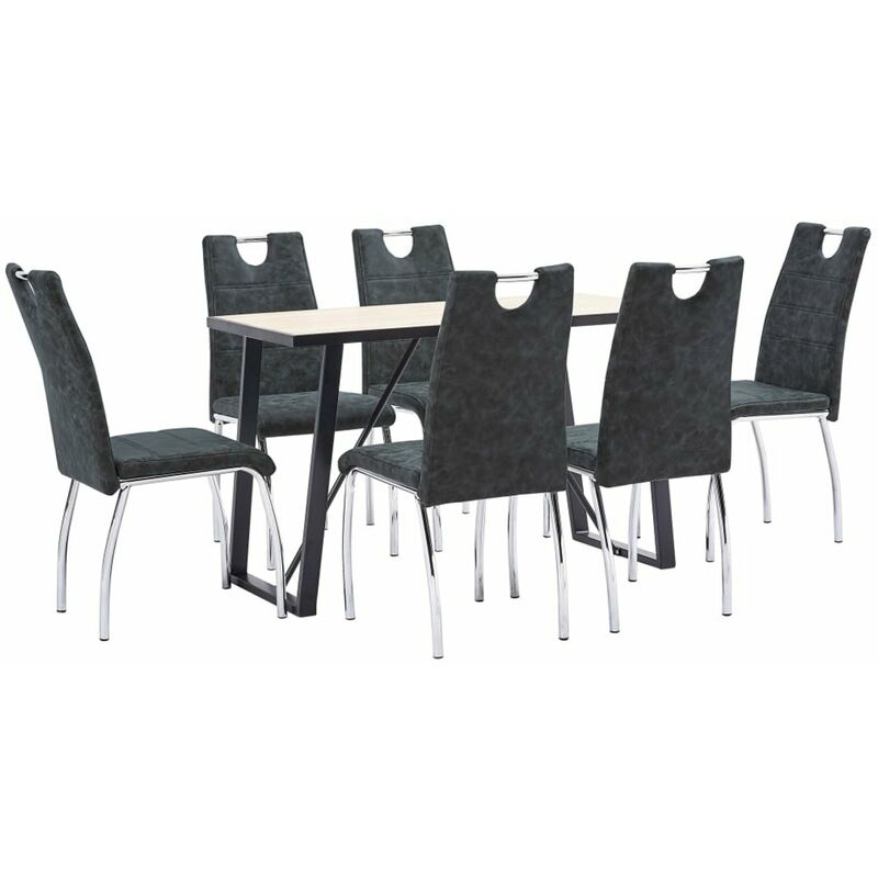 

Happyshopping - Juego de comedor 7 piezas cuero sintetico negro