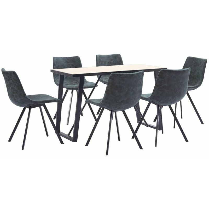 

Happyshopping - Juego de comedor 7 piezas cuero sintetico negro