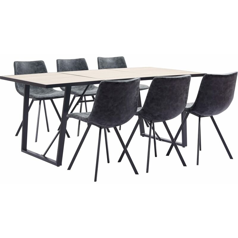 

Happyshopping - Juego de comedor 7 piezas cuero sintetico negro