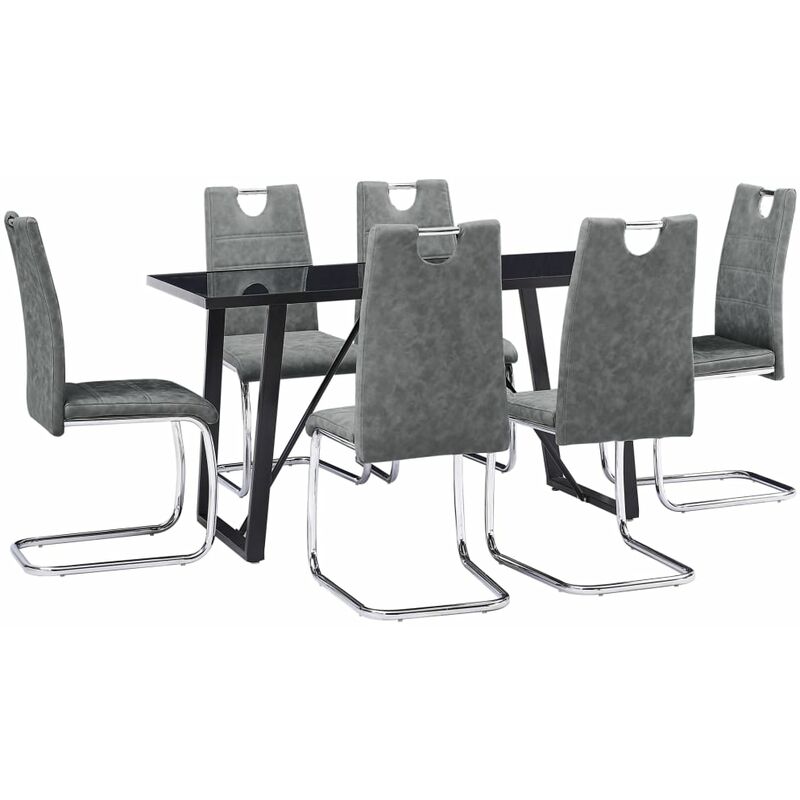 

vidaXL Juego de Comedor Cuero Sintético 7 Piezas Gris - Gris