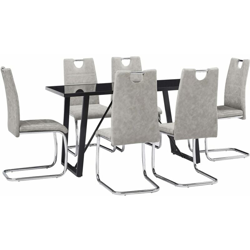 

vidaXL Juego de Comedor Cuero Sintético 7 Piezas Gris Claro - Gris