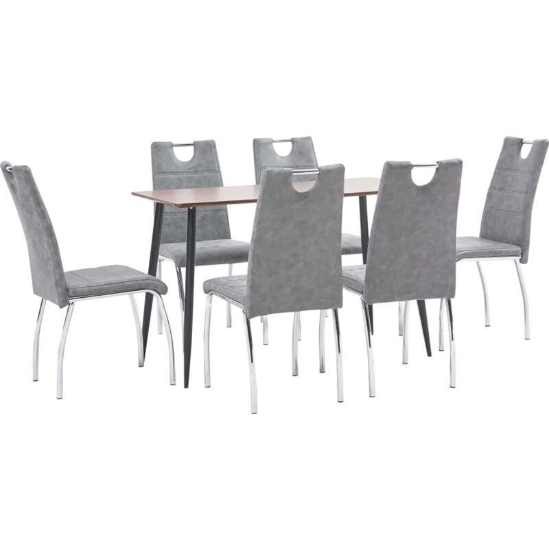 

vidaXL Juego de Comedor Cuero Sintético 7 Piezas Gris - Gris