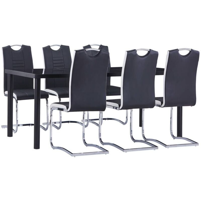 

vidaXL Juego de comedor 7 piezas cuero sintético negro - Negro