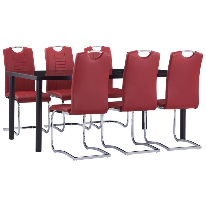 

Juego de comedor 7 piezas cuero sintético rojo