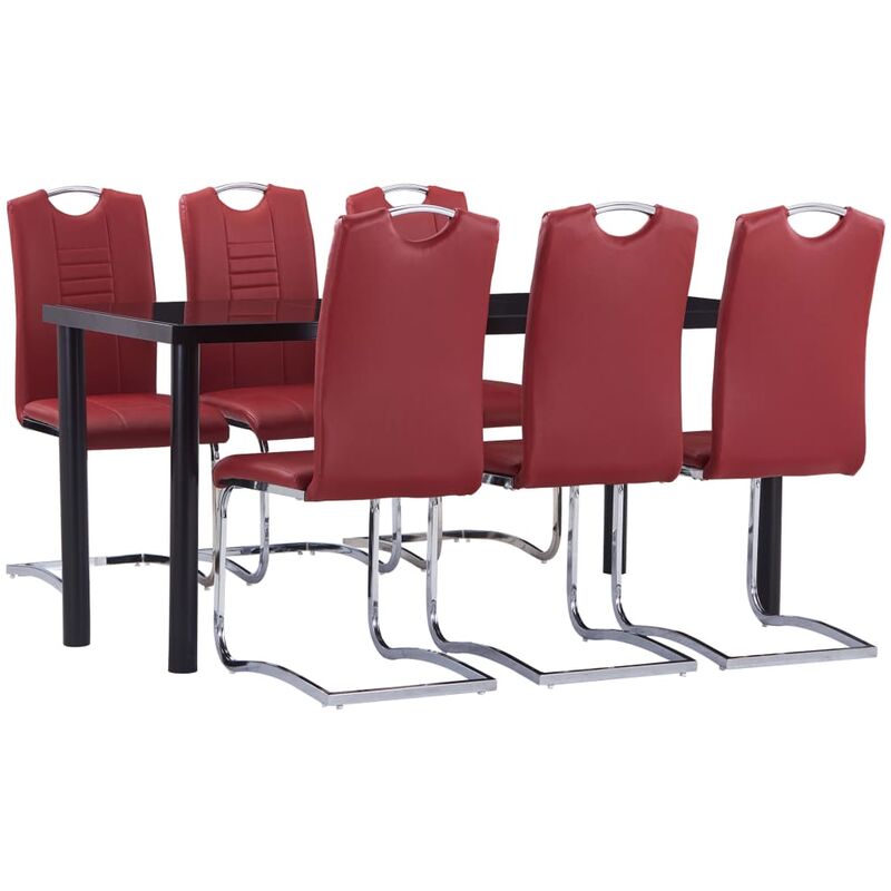 

Juego de comedor 7 piezas cuero sintético rojo