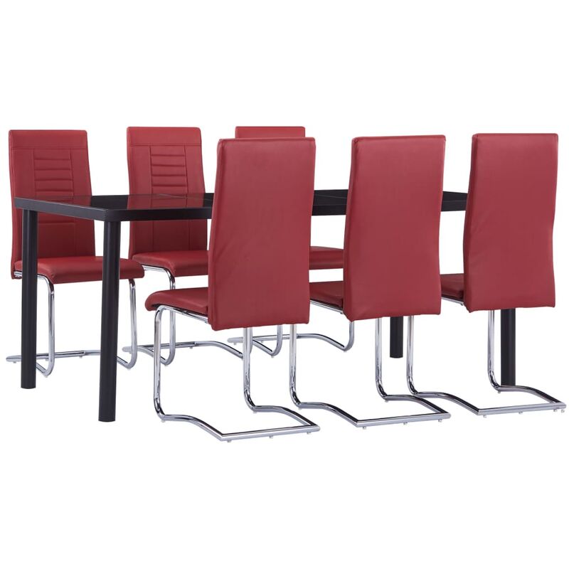 

BHD - Juego de comedor 7 piezas cuero sintético rojo