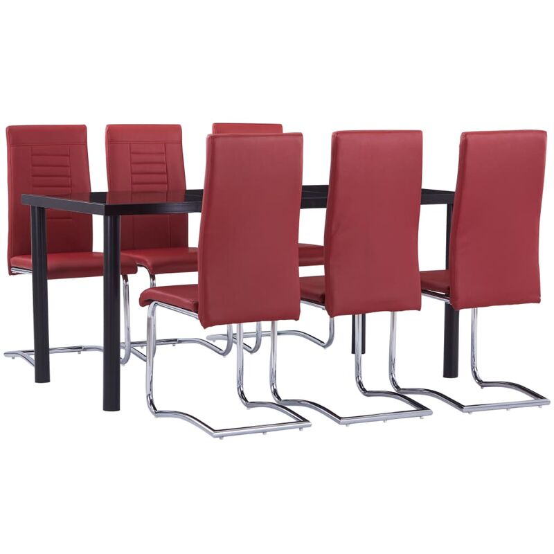 

BHD - Juego de comedor 7 piezas cuero sintético rojo