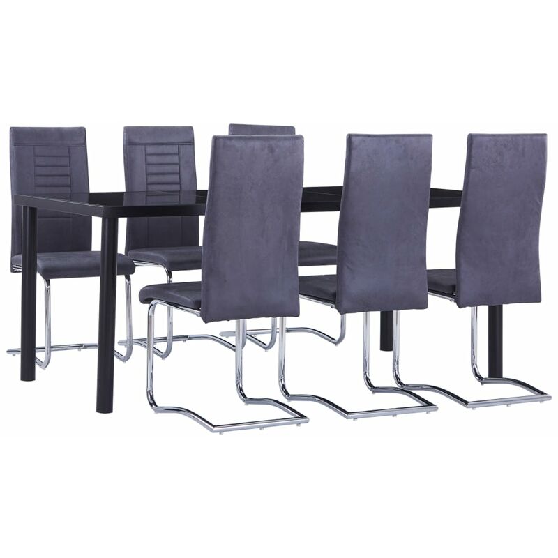 

Juego de comedor 7 piezas piel de ante artificial gris