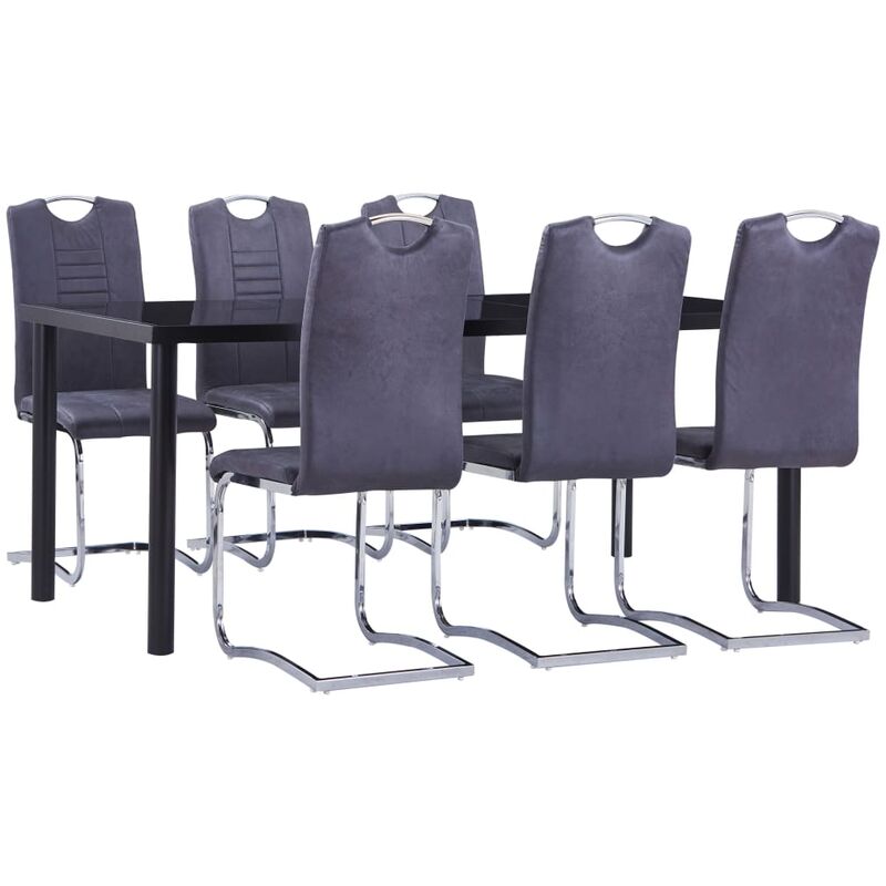 

BHD - Juego de comedor 7 piezas piel de ante artificial gris