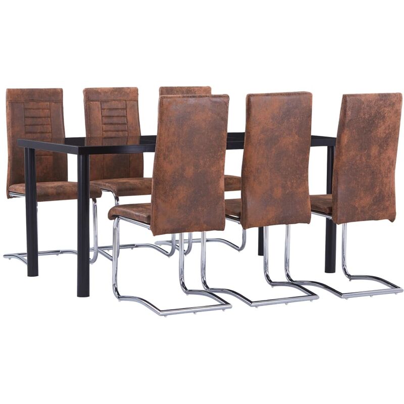 

Juego de comedor 7 piezas piel de ante artificial marrón