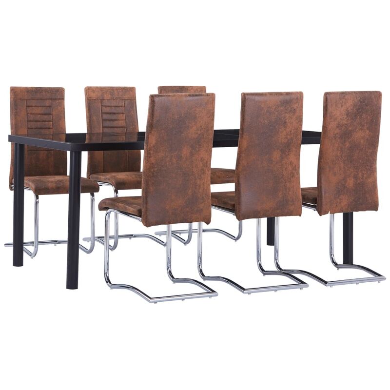 

Juego de comedor 7 piezas piel de ante artificial marrón