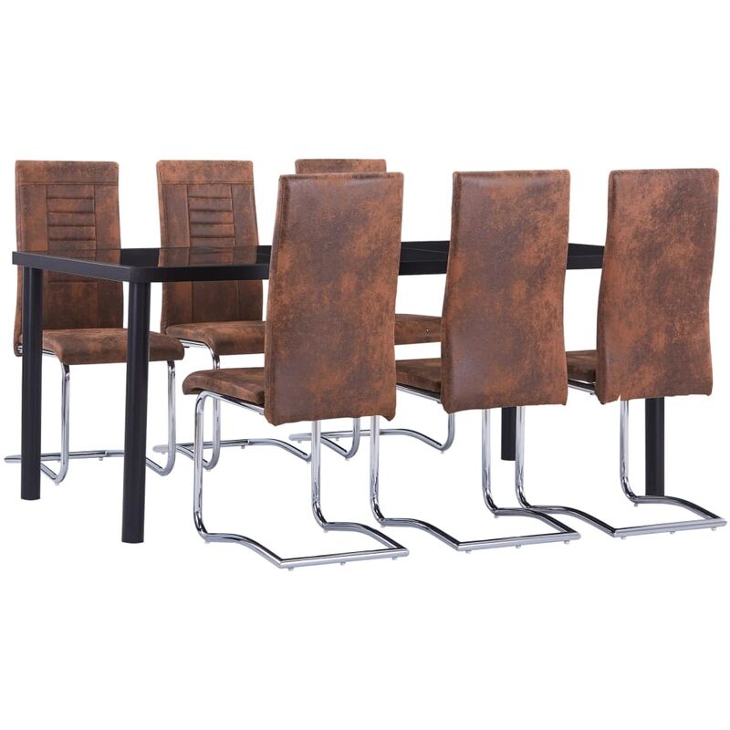 

vidaXL Juego de comedor 7 piezas piel de ante artificial marrón - Marrón