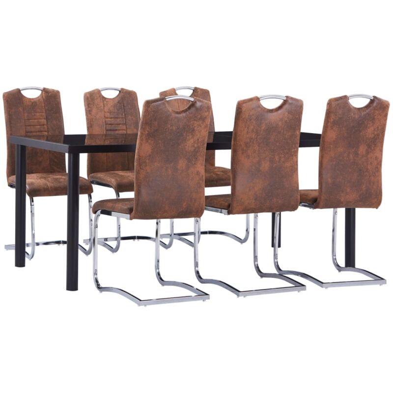 

vidaXL Juego de comedor 7 piezas piel de ante artificial marrón - Marrón