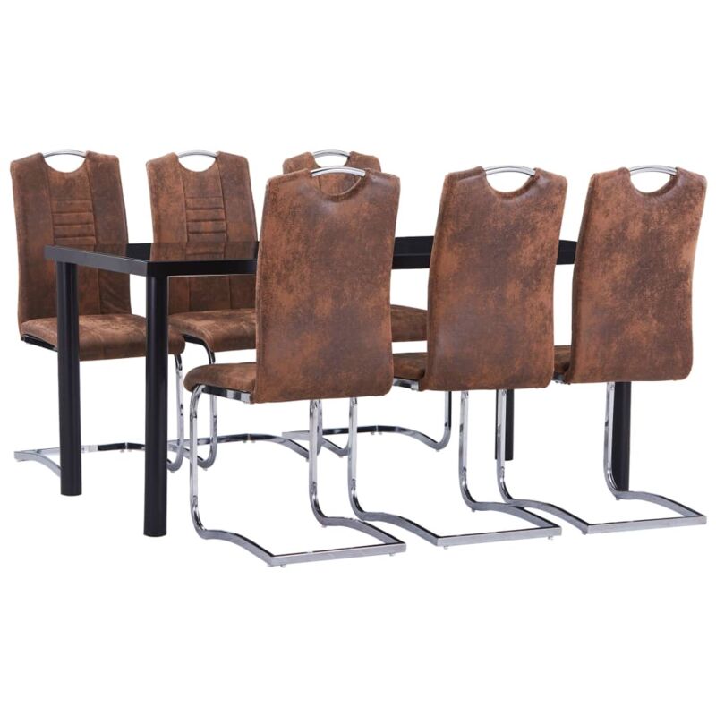 

vidaXL Juego de Comedor Piel de Ante Artificial 7 Piezas Marrón - Marrón