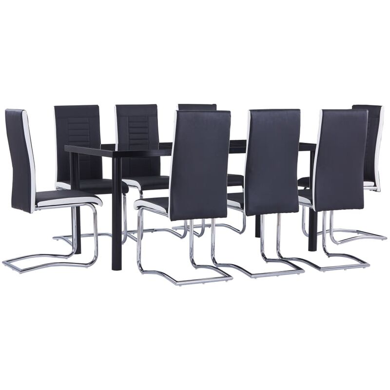 

vidaXL Juego de Comedor Cuero Sintético 9 Piezas Negro - Negro