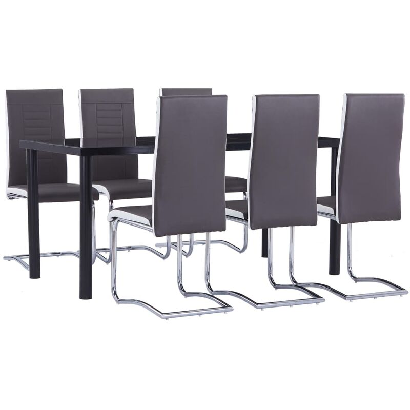 

vidaXL Juego de Comedor Cuero Sintético 7 Piezas Gris - Gris