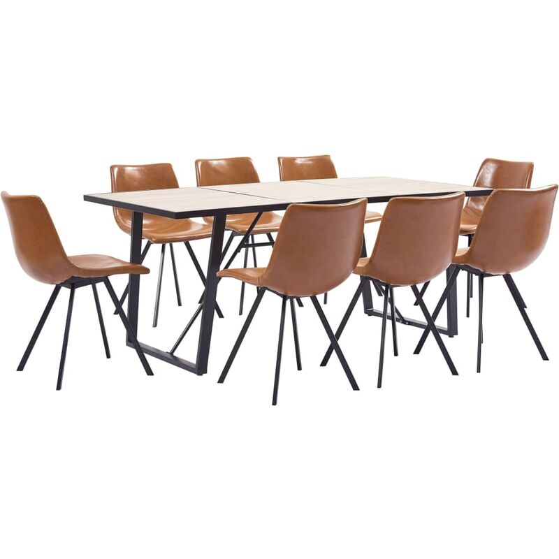

Juego de comedor 9 piezas cuero sintético color coñac