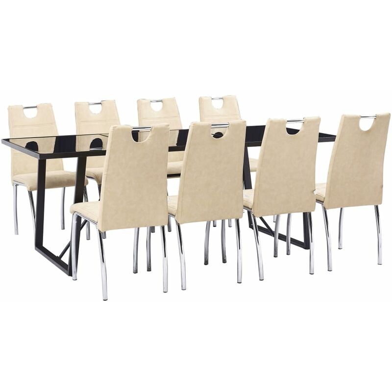 

BHD - Juego de comedor 9 piezas cuero sintético color crema