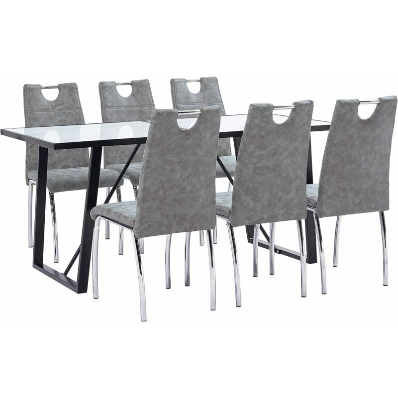 

vidaXL Juego de Comedor Cuero Sintético 7 Piezas Gris - Gris