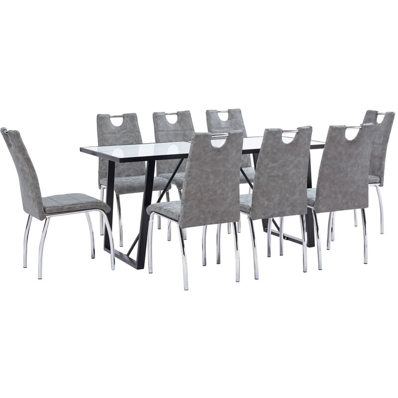 

vidaXL Juego de Comedor Cuero Sintético 9 Piezas Gris - Gris