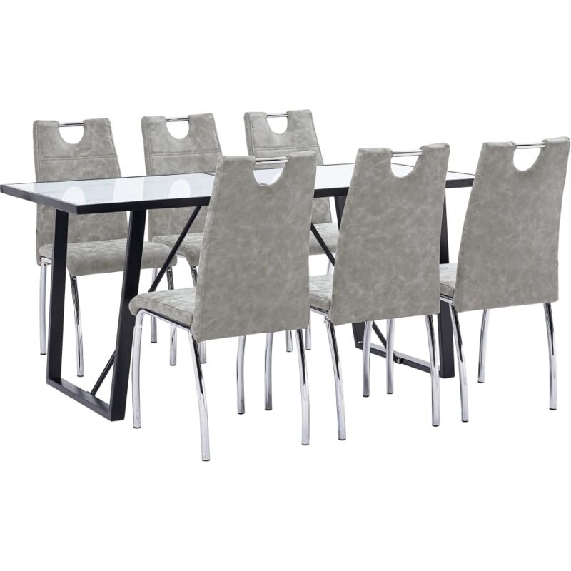 

vidaXL Juego de Comedor Cuero Sintético 7 Piezas Gris Claro - Gris