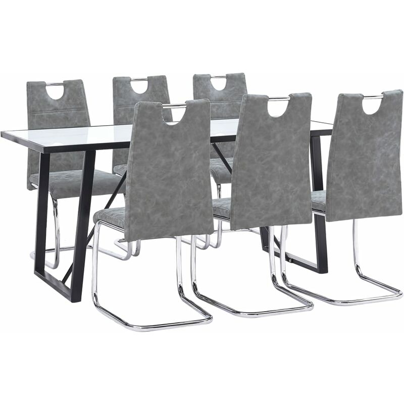 

vidaXL Juego de Comedor Cuero Sintético 7 Piezas Gris - Gris
