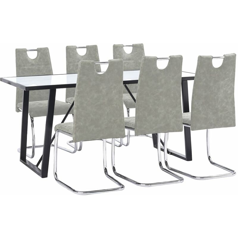 

vidaXL Juego de Comedor Cuero Sintético 7 Piezas Gris Claro - Gris