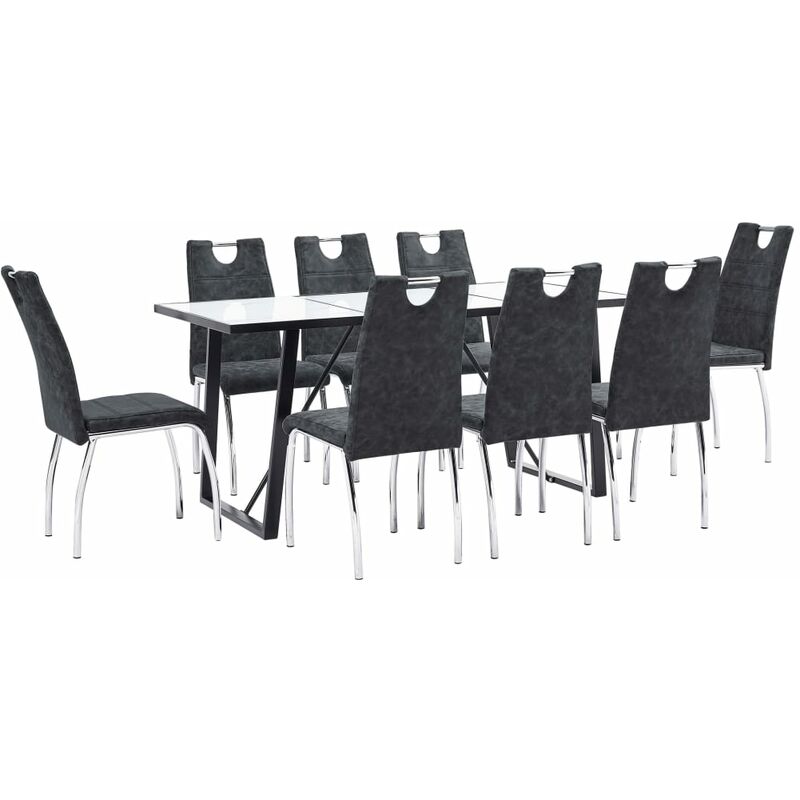 

vidaXL Juego de Comedor Cuero Sintético 9 Piezas Negro - Negro