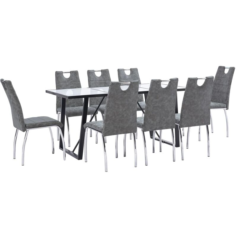 

vidaXL Juego de Comedor Cuero Sintético 9 Piezas Gris - Gris