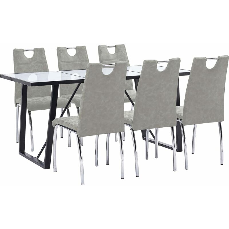 

vidaXL Juego de Comedor Cuero Sintético 7 Piezas Gris Claro - Gris