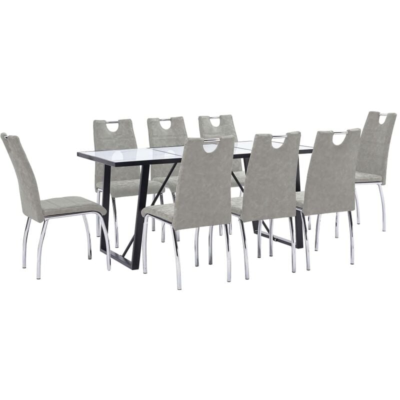 

vidaXL Juego de Comedor Cuero Sintético 9 Piezas Gris Claro - Gris