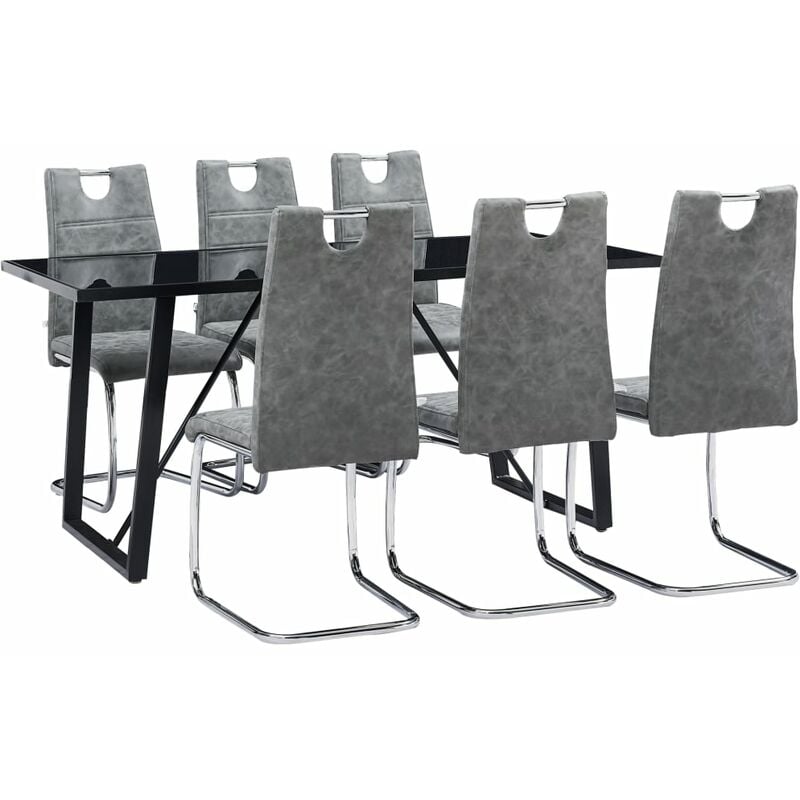 

vidaXL Juego de Comedor Cuero Sintético 7 Piezas Gris - Gris