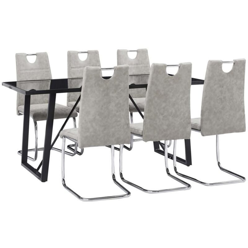 

vidaXL Juego de Comedor Cuero Sintético 7 Piezas Gris Claro - Gris