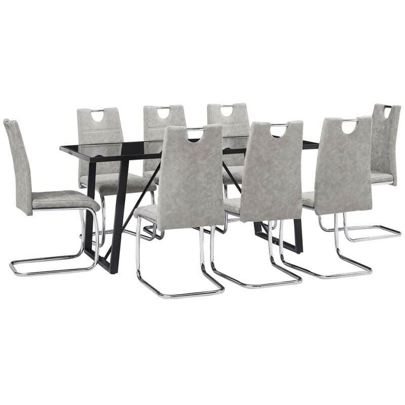 

vidaXL Juego de Comedor Cuero Sintético 9 Piezas Gris Claro - Gris