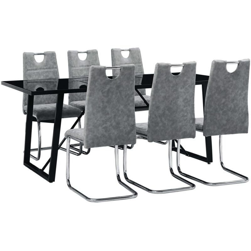 

vidaXL Juego de Comedor Cuero Sintético 7 Piezas Gris - Gris