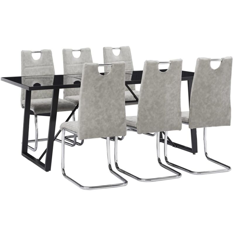 

vidaXL Juego de Comedor Cuero Sintético 7 Piezas Gris Claro - Gris