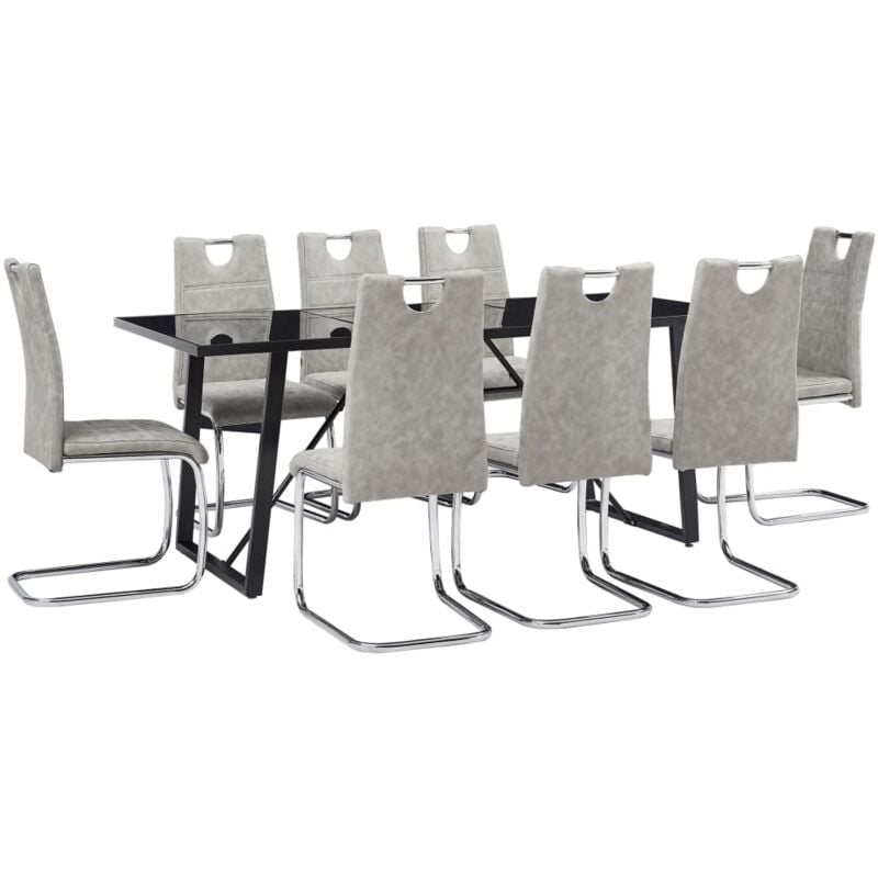 

vidaXL Juego de Comedor Cuero Sintético 9 Piezas Gris Claro - Gris