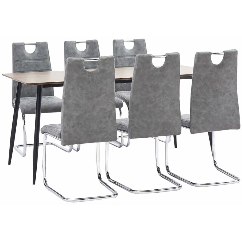 

vidaXL Juego de Comedor Cuero Sintético 7 Piezas Gris - Gris