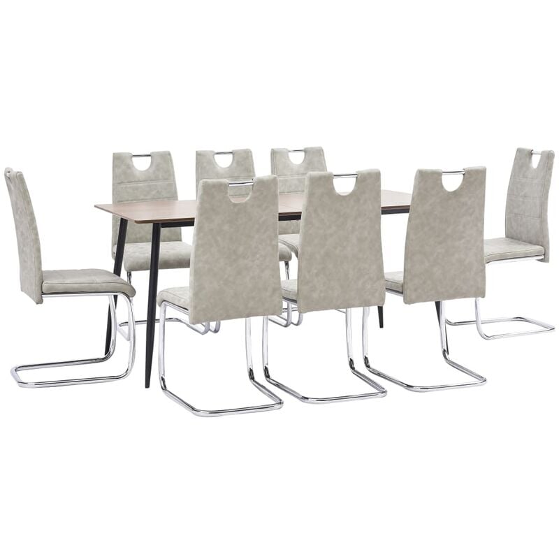 

vidaXL Juego de Comedor Cuero Sintético 9 Piezas Gris Claro - Gris