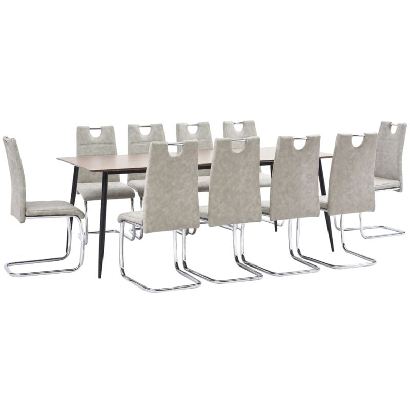 

vidaXL Juego de Comedor Cuero Sintético 11 Piezas Gris Claro - Gris