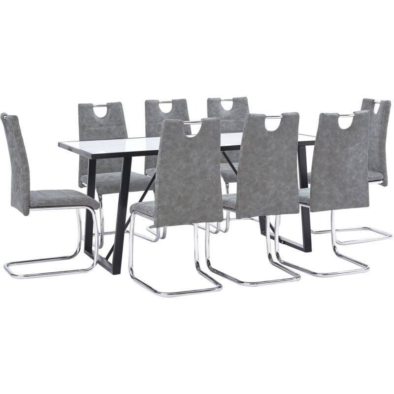 

vidaXL Juego de Comedor Cuero Sintético 9 Piezas Gris - Gris