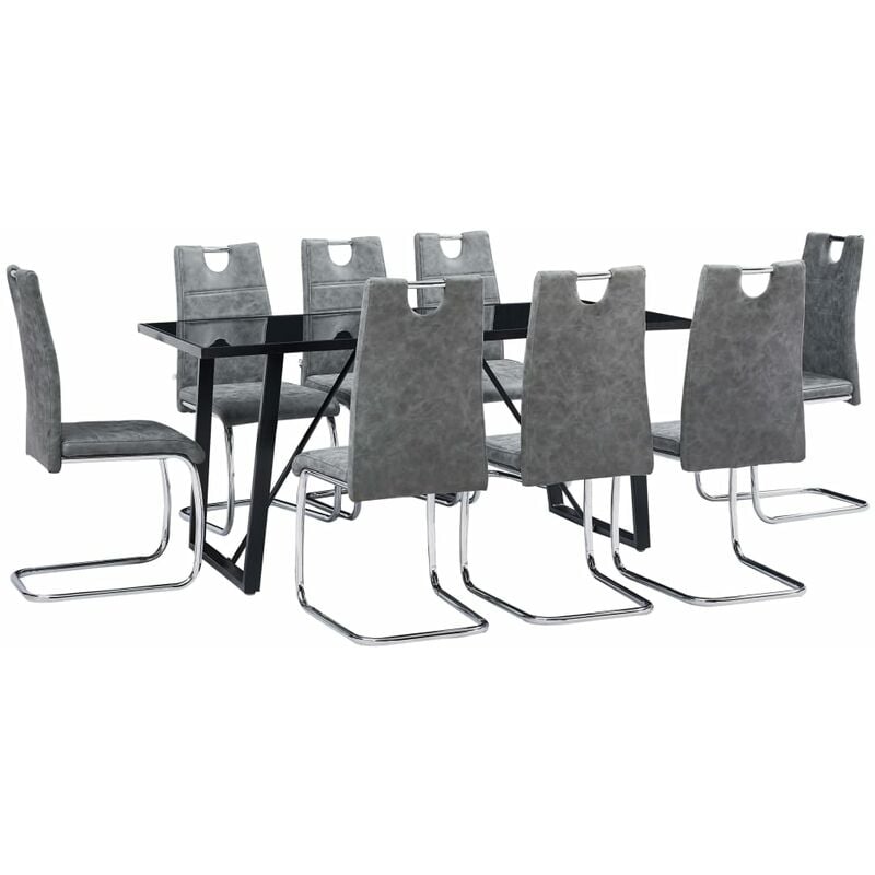 

vidaXL Juego de Comedor Cuero Sintético 9 Piezas Gris - Gris