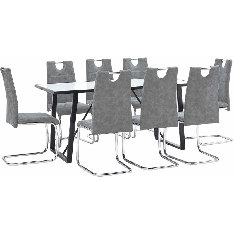 

Juego de comedor 9 piezas cuero sintético gris