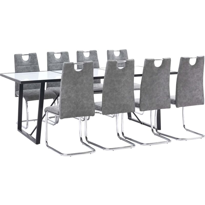

Juego de comedor 9 piezas cuero sintético gris