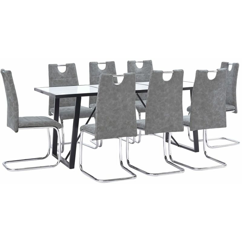 

Juego de comedor 9 piezas cuero sintético gris